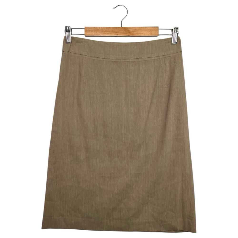 Theory Skirt Womens 6 Brown Linen Pencil Career Business Knee Length Classic
